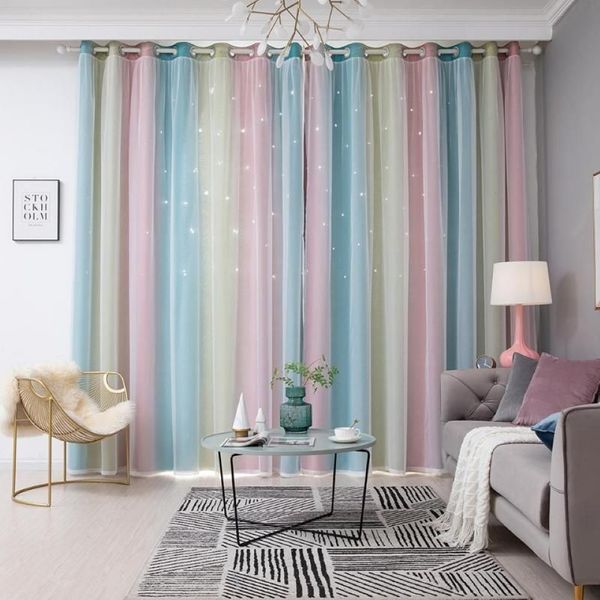 Rideaux transparents en forme d'étoile creuse, couleur arc-en-ciel, pour chambre d'enfants et filles, occultants, décoration Y200421289f