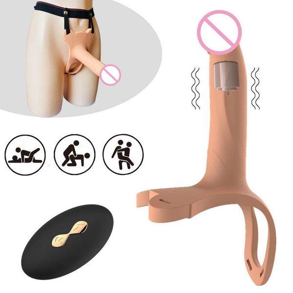 Consolador vibrador de strapon hueca con cinturón de arnés doble penetración consolador anal pene para hombres pareja pareja producto sexy