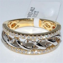 Holle Tweekleurige Kleur Ring Zilver Golf Zirconia Ring voor Vrouwelijke Mode Populaire Strass Trouwringen voor Women302G