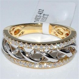 Holle Tweekleurige Kleur Ring Zilver Golf Zirconia Ring voor Vrouwelijke Mode Populaire Strass Trouwringen voor Women221P