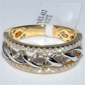 Holle Tweekleurige Kleur Ring Zilver Golf Zirconia Ring voor Vrouwelijke Mode Populaire Strass Trouwringen voor Women172P