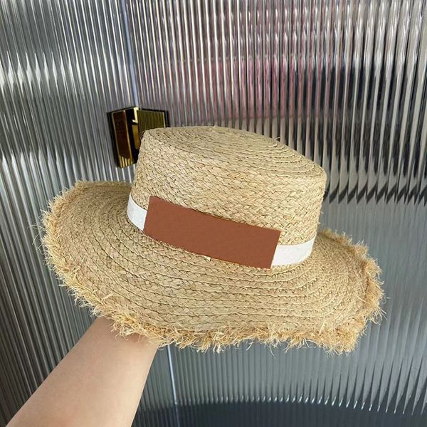 Chapeaux à Ventilation creuse à large bord, couleur vive, couture, ruban blanc, chapeaux de paille, casquettes de Protection solaire pour vacances de rue
