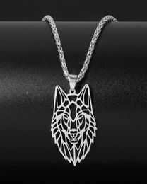 Ожерелье с подвеской в виде полой головы волка для мужчин серебряного цвета из нержавеющей стали в стиле панк-лесные животные, длинная цепочка с волком, ожерелья Jewelry294Y7401781