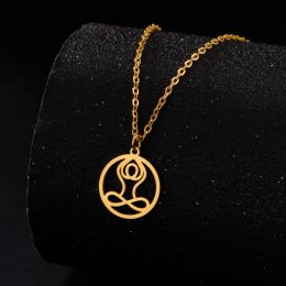 Collier bouddha de Yoga creux en or jaune 14 carats, pendentif de déclaration pour femmes, bijoux cadeau de noël