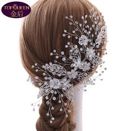 Uitgeholde bladeren en bloemen diamanten bruiloft tiara kristal bruids hoofddeksels kroon strass met bruiloft sieraden haaraccessori279V