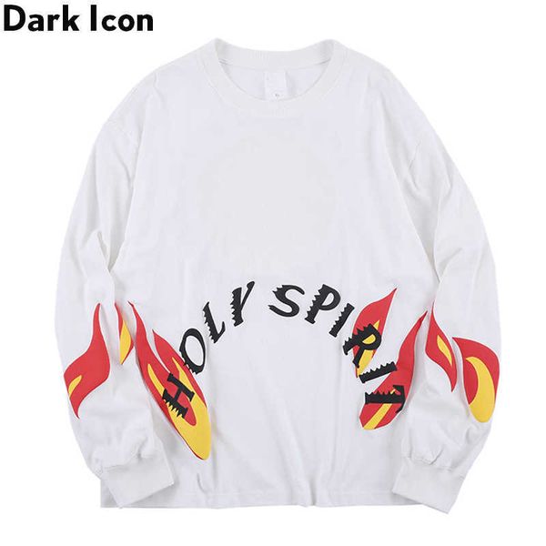 Holly Spirit T-shirt Hombres de manga larga Hip Hop Camisetas Streetwear Camisetas para hombres Algodón Blanco 210603