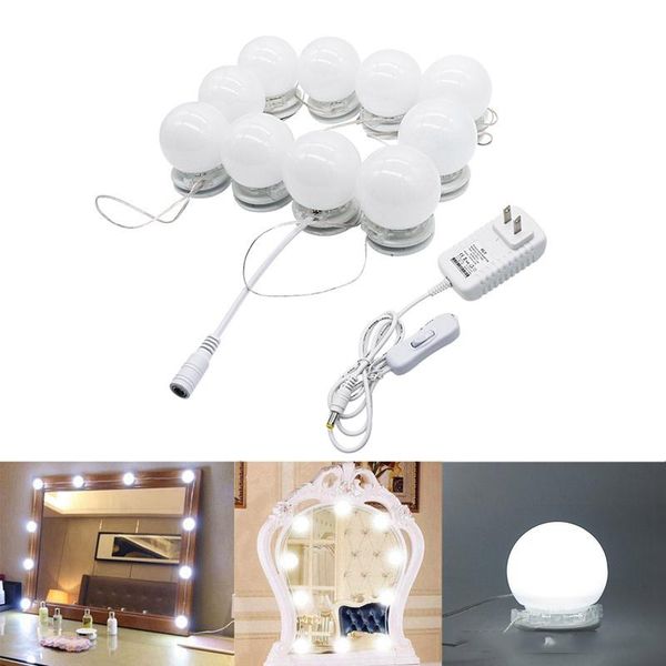 Kit de lumières de miroir de courtoisie LED de style hollywoodien Lampes murales de dressage de maquillage Ensemble de vanité de table Miroirs éclairés avec gradateur et prise 10 ampoules