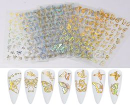 Holographic 3D Butterfly Nail Art Stickers Adhesive Sliders Colorful DIY Golden Silver Nail Transfer Orcals Foils Wraps Decoration5498576