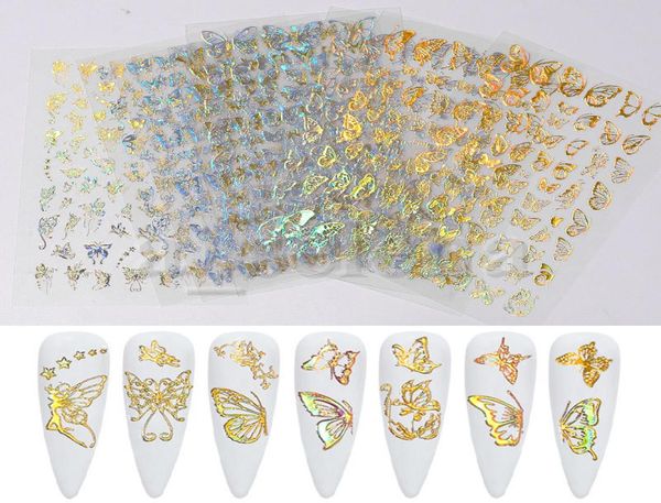 Autocollants holographiques 3D papillon pour Nail Art, curseurs adhésifs colorés, bricolage, transfert d'ongles en argent doré, décalcomanies, enveloppes de décoration4372598