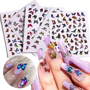 Holografische Vlinder Nail Stickers Zelfklevende Laser Nails Decals voor Dames Girs Kleurrijke Butterflies Manicure Decor