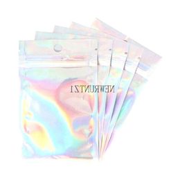 Holografische kleur zakken met meerdere maten 100 stuks Hersluitbare Mylar-zakken Doorzichtige ritssluiting Voedselopslag Verpakkingszakken Vetkb