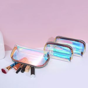 Holografische make -uptas Clear Organisator Grote capaciteit Transparante cosmetische tassen Toiletische zakje voor vrouwelijke meisjes