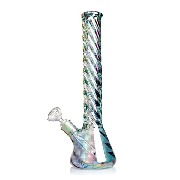 Holographie arc-en-ciel Verre Bong 5 mm épais Tourn épais Pipes d'eau de narguilé Vase en verre SHISHA Fumer Pipe Beaker avec Ice Catcher