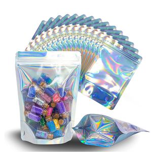 Sacs Mylar refermables holographiques Pochettes thermoscellables anti-odeurs - Utilisation pour les cadeaux de bonbons LX4692