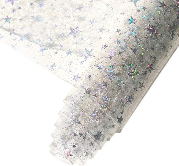 Star holográfica Transparente PVC Fabrica Super Clear Vinyl Faux Sheets para arquillas de bricolaje Pendientes Bolsas Diy Crafts Making