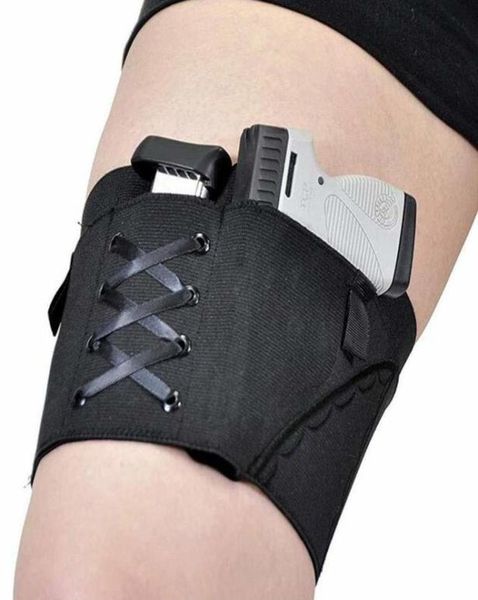 Holster Jambe Pour Femme Noir Dissimulé Réglable Cuisse Holster Réglable Profil Bas Fermeture Brodé Tissu Élastique Toile5294024