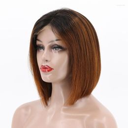 Holy Belle vooraf geplukt volle kant menselijk haar pruiken ombre korte bob pruik Braziliaanse remy 130-180% dichtheid 1BT30 kleur