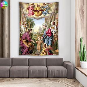 Holy Family Wall Decor Tapestry Jesus Medieval DecorationChrist Hanging Room voor slaapkamer Vintage Macrame Easter Mural Aesthetic