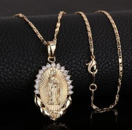 Colgante de la Santa Virgen María para mujer, colgante religioso delicado de circonita cúbica dorada, collar para mujer, joyería 9636000