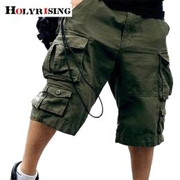 Holyrising cinturón gratis hombres 100% algodón corto Multi bolsillo militar corto hombres camuflaje Cargo pantalones cortos 11 colores 188035 210322