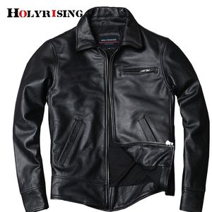 Holyrising echte lederen jas Classic Black Cowhide Jacket -stijl Pea Coat Fashion Jacket voor man plus size 19182 201128