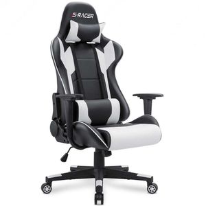 Homall Gaming Chair, Office High Back Computer Leather Desk Racing Executive ergonomische verstelbare Swivel Taakstoel met hoofdsteun en lumbale ondersteuning (wit)