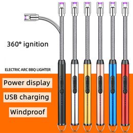 Thuis 360° Gebruik Keuken Kaars Gasfornuis Plasma Puls Elektrische Boog Aansteker Buiten Metaal Winddicht Power Display Haak Ontsteking Pistool QIBJ