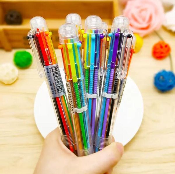 Inicio 6 en 1 Bolígrafos coloridos Bolígrafo multicolor multifunción sólido simple Papelería para estudiantes escolares Bolígrafos de recarga coloridos ZC1211