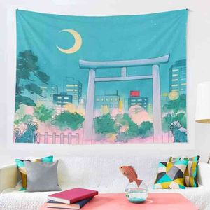 Home Anime City Tapestry Hippie Wall Hangende doek Kawaii Room Decor ation Mural Mural Makrama J220804