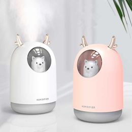 Home Apparaten USB Luchtbevochtiger 300ml Leuke Pet Ultrasone Cool Mist Aroma Luchtolie Diffuser Romantische Kleur LED Lamp Humidificador 210724