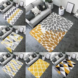 Accueil Art Jaune Gris Géométrique Imprimé Tapis De Bain Pratique Décoratif Antidérapant Grand Rectangle Flanelle Salon Tapis Salle De Bains Y200407