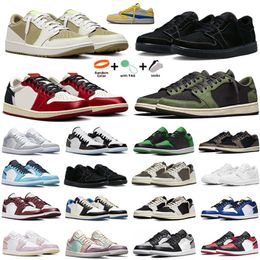 HOME AWAY 1 Canary 1s Low heren basketbalschoenen Golf Zwart Olive Multi Pastel Reverse Dark Mokka Fragment Wolf Grey Sail Zwart Phantom UNC Panda Sportschoenen voor dames