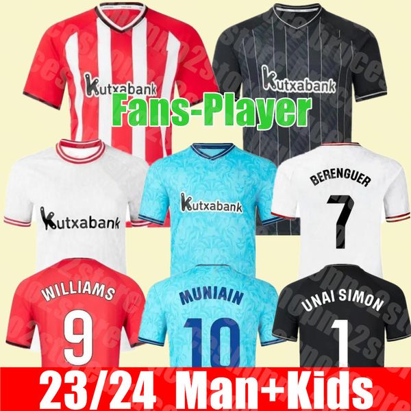 Hogar lejos 23 24 Bilbao Club Soccer Jerseys 2023 2024 Athletic ADURIZ GURUZETA WILLIAMS MUNIAIN PAREDES BERENGUER ANDER HERRERA UNAI SIMON Camiseta de fútbol Hombres y niños