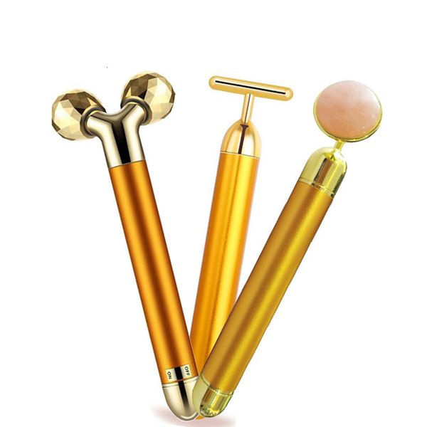 Home Beauty Instrument 3 en 1 24k Energy Beauty Bar Golden Pulse Vibrant Roller Massager Face Lifting Skin Care Tool avec Jade Roller Ball 230626