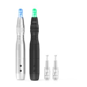 Home Beauty roestvrijstalen Microneedle Derma Stamp Pen Verstelbaar met serum met LED -lichten Cartridges Gecombineerde elektroporatie Elektrische draadloze dermapen