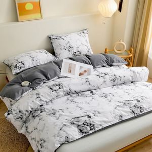 Ensemble de literie pour la maison, motif marbre blanc, housse de couette, taie d'oreiller, FR king US twin UK queen AU, taille unique, sans drap de lit, 240127