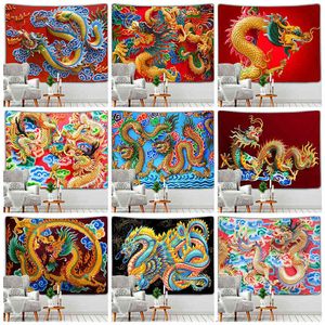 Accueil Chambre Salon Décor Chinois Dragon Tapisserie Rouge Totem Art Animal Tenture Murale J220804