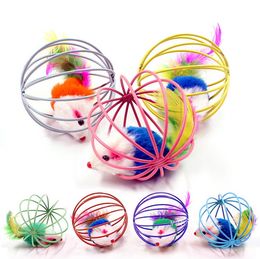 Home Cat Toys Metal Ball Cage met pluche muis in Pet Scratching Toy Pets Fur Mouse Ball Pet Toy Supplies LT397