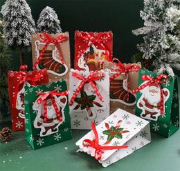 Adornos navideños para el hogar, bolsa de regalo de Navidad, bolsas de papel para dulces de Halloween, paquete de cumpleaños, bolsas de regalo con flores de nieve y lazo DE767