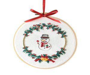 Home Christmas Kit de démarreur de broderie de bricolage avec motif à thème de Noël broderie cerceau en coton en lin filetage à aiguille couture 8844882