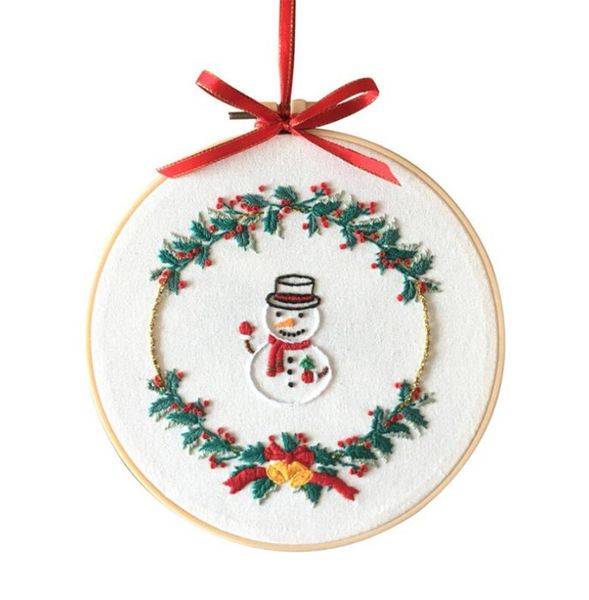 Kit de Inicio de bordado navideño para el hogar, con patrón temático navideño, aro de bordado, hilo de tela de lino y algodón, costura 8255113