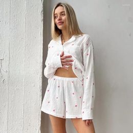 Pyjama imprimé amour, ensemble deux pièces, décontracté, confortable, doux, short, vêtements pour femmes, mode automne 2024