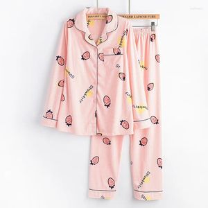 Thuiskleding 2024 Autumn Women Ladies Sexy Gedrukte katoenen pyjama's Sets Lange mouw Tops broek Sleepwear Cartoon Mujer Nightwear Pyjama