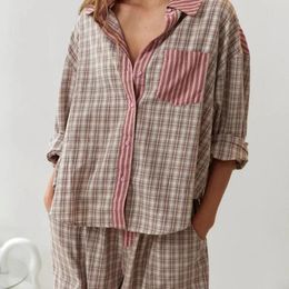 Ropa en el hogar 2024 Autumn Women's Casual Wear Camisa a cuadros Pajamas mangas largas Albornoces Pijama Feminino