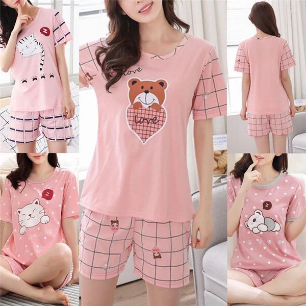 Ropa en el hogar 2024 Fashion Summer joven pijama de algodón de manga corta para mujeres lindo servicio de noche servicio casual M-2xl