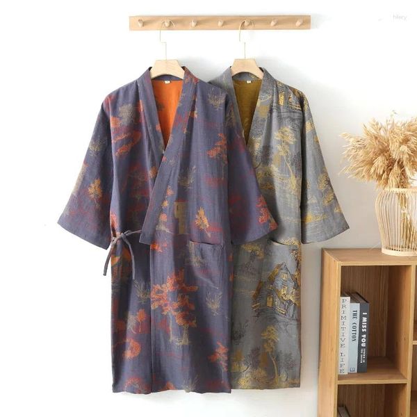 Vêtements à domicile 2024 japonais kimono féminin coton Bathrobe lacet lacet up Sweat Stuming robe pyjama dames vêtements de nuit