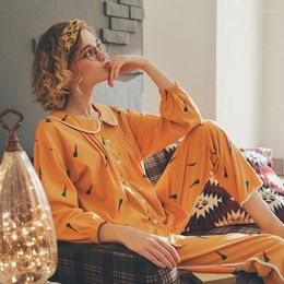 Vêtements à la maison 2024 Pyjamas en coton pur femme Automne temps lointain confort