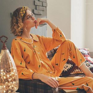 Ropa en el hogar 2024 Pajama de algodón puro Mujer Otoño Tiempo cómodo dulce dulce Long Long Pijama Feminino Pajamas Mujeres