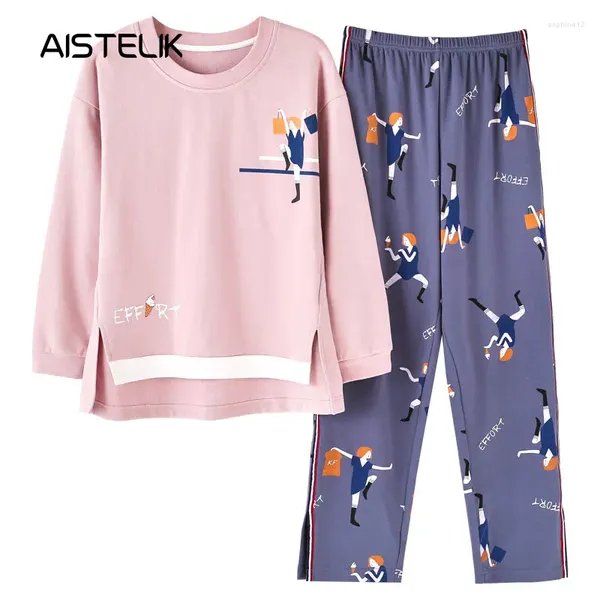 Vêtements à domicile 2024 Spring and Automne Pyjamas Head's Head Thin Section Casual Split Cotton Two-Piece Costume peut être porté à l'extérieur du service