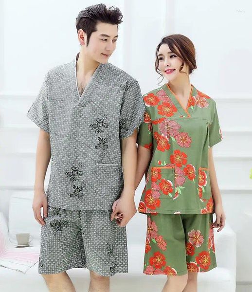 Ropa en el hogar 2024 Summer casual parejas sexy pijamas mujeres túnicas kimono colas de algodón algodón transpirable pijama japonés